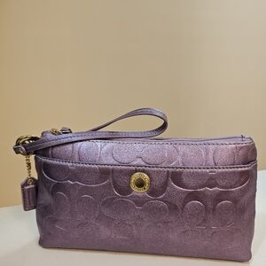 Coach Metallic Purple Embossed Wristlet